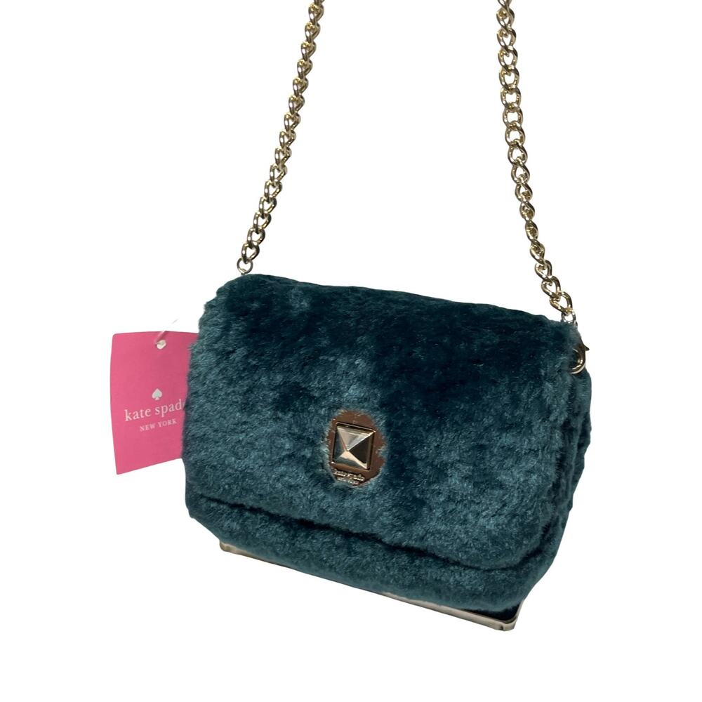 Kate Spade Audrey Faux Shearling Micro Crossbody Bag  Peacock Green NWT (K9280)